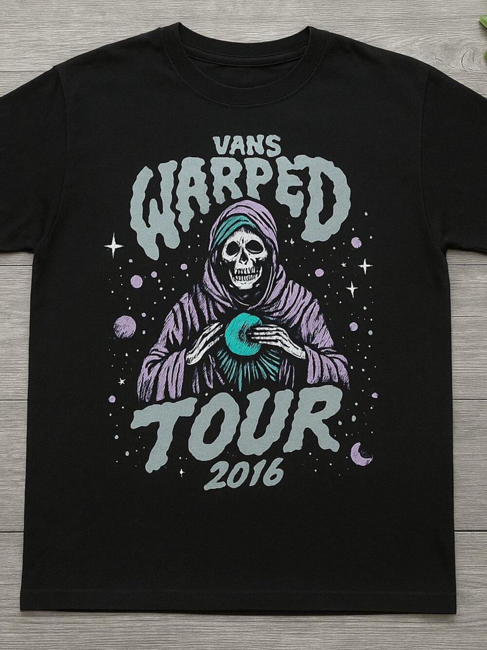 Vans Warped Tour 2016 Graphic Black T-Shirt Skeleton Reaper Gothic Concert Tee